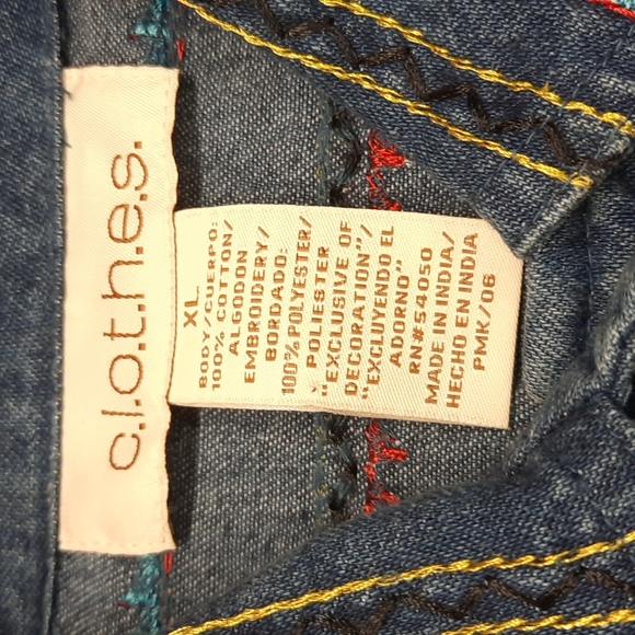 C.L.O.T.h.e.s denim 100% cotton beaded embroidery button up top - Picture 11 of 14